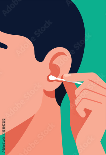 Person cleans ear with cotton swab