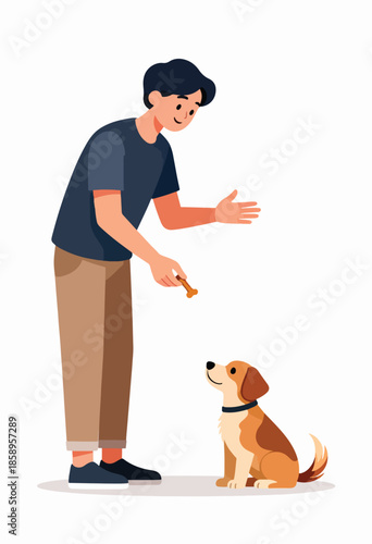 Person offering treat to a sitting dog