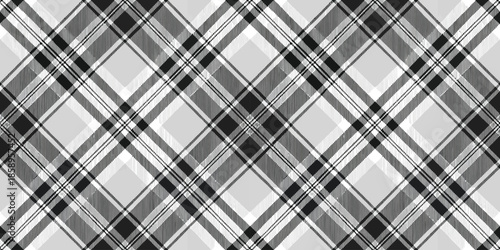 Elegant monochrome plaid pattern featuring shades of black, white, and gray, suitable for textiles and backgrounds.