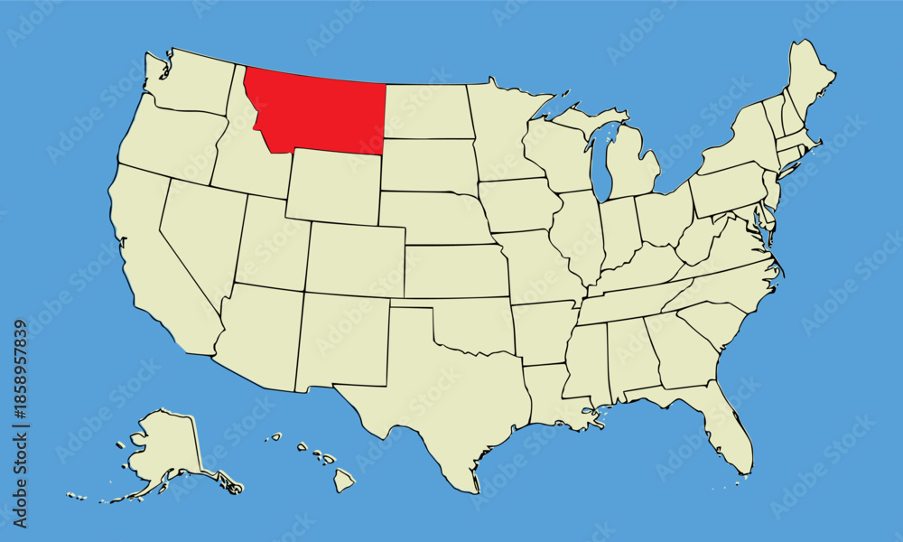 Fototapeta premium Montana State, USA, vector map isolated on United states map. High detailed illustration. Flat style. Vector illustration