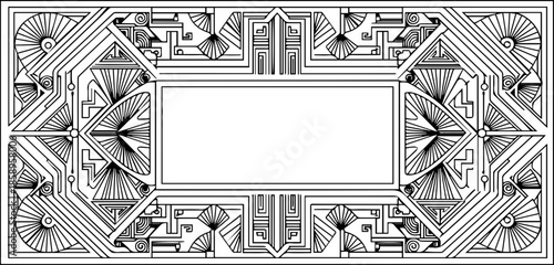 Ornate Art Deco Geometric Frame with Intricate Line Art and Symmetrical Patterning for Luxury Designs