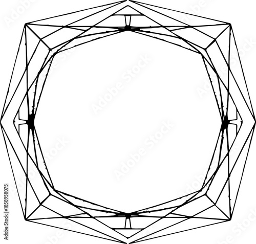 Geometric Polyhedral Frame with Stippled Texture and Dotted Pattern for Abstract Scientific Design