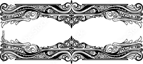 Decorative Horizontal Filigree Headers with Intricate Floral Scrollwork, Symmetrical Vintage Border Ornaments