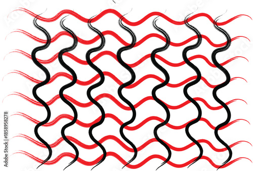 Abstract woven pattern with bold red and black brushstrokes, modern texture for backgrounds, textiles, and dynamic graphic design. isolated on transparent background