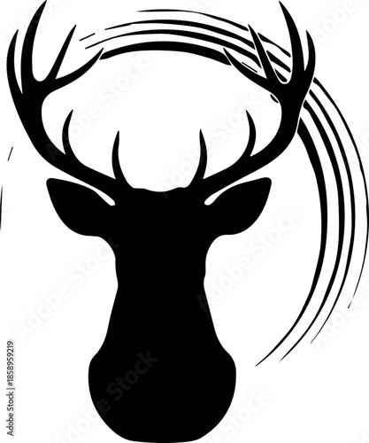 Elegant deer silhouette with antlers, modern wildlife design element for logos, apparel, and branding projects seeking a natural, outdoorsy aesthetic