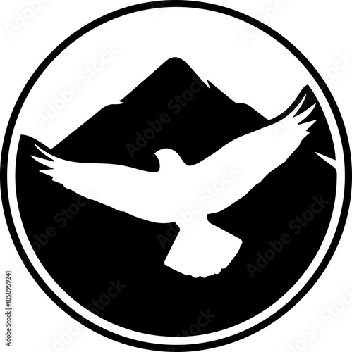 Majestic eagle soars powerfully over mountain peak, a symbol of freedom, strength, and adventure, originally designed as a scalable vector graphic