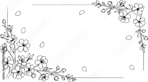 Elegant floral corner frame with delicate cherry blossoms for spring designs, invitations, and romantic projects, crafted from scalable vector graphics