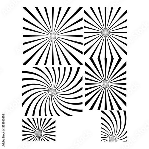 A black and white optical illusion image featuring multiple spiral patterns