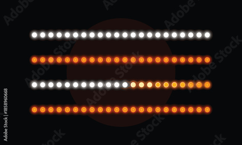 Glowing LED Light Bar Set with Orange and White Bulbs Isolated on Black Background Decorative Stage UI Element Illustration