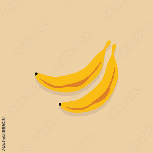 A pair of yellow bananas in flat vector style. Simple tropical fruit illustration for healthy snack and potassium source concepts
