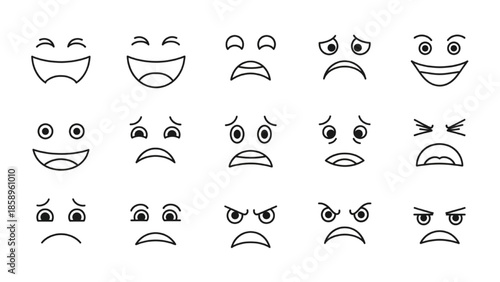 Collection of Cartoon Facial Expressions Showing Various Emotions and Moods