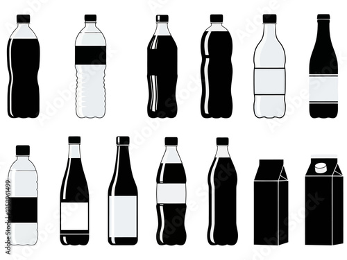 Assorted Beverage Containers Collection Bottles and Cartons