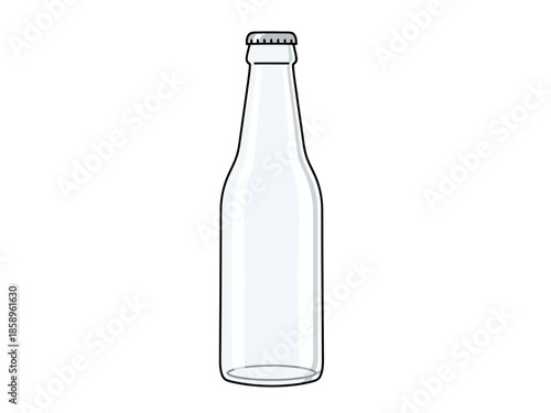 Empty Clear Glass Bottle with Metal Cap on White Background