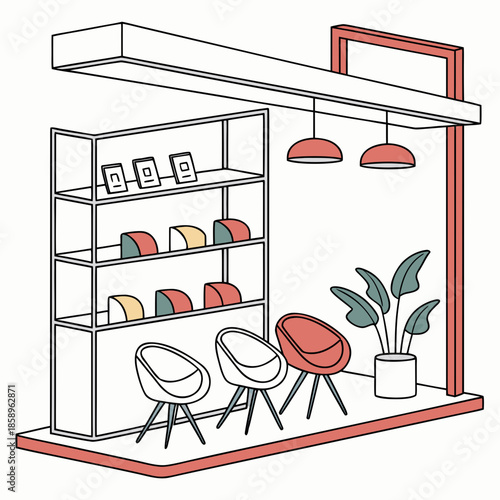 Modern cafe interior with seating area