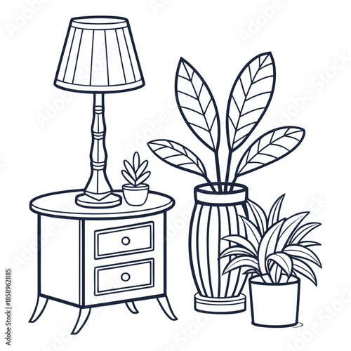 Cozy corner with plants and lamp