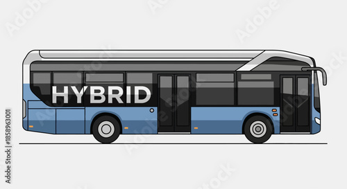Illustration of a blue hybrid bus on a white background