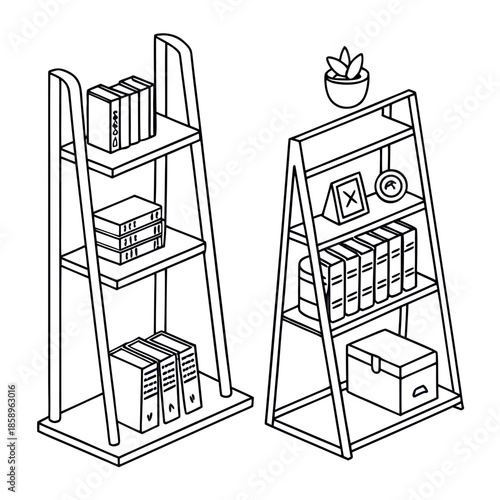 Modern leaning shelves with decorative items