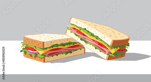 Two delicious fresh ham sandwiches ready to eat.
