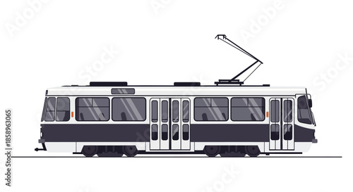 Flat design vector illustration of a vintage public transport tram.