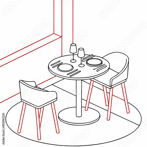 Modern dining setup with two chairs