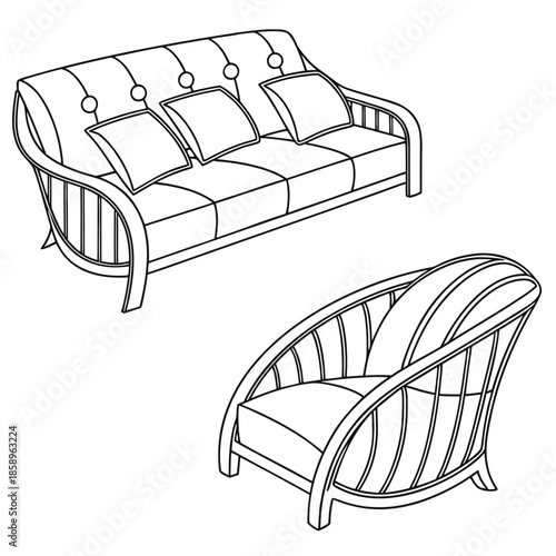 Modern wicker sofa and armchair set