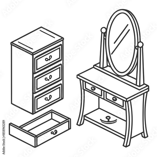 Classic vanity set with tall dresser