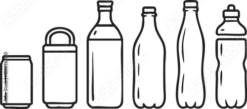 Assorted Beverage Containers Line Art ,illustration, vector, silhouette