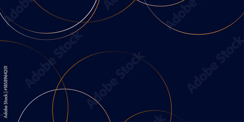 Abstract circle papercut layer blue background with gold line.