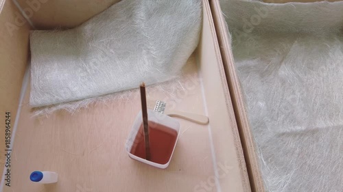 Top view of resin and fiberglass set to make a waterproof planter box.