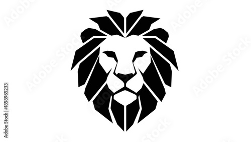 Black and white lion head logo with geometric lines on a white background.