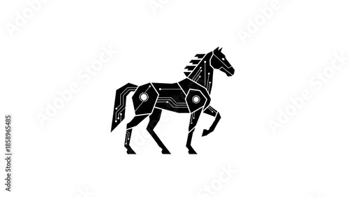 Black silhouette of a horse with white lines on a plain white background.