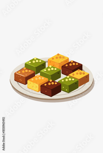 A Delicious Collection of Colorful Sweet Square Treats on a Plate, Perfect Dessert Illustration