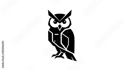 Black silhouette of an owl wearing glasses on a white background