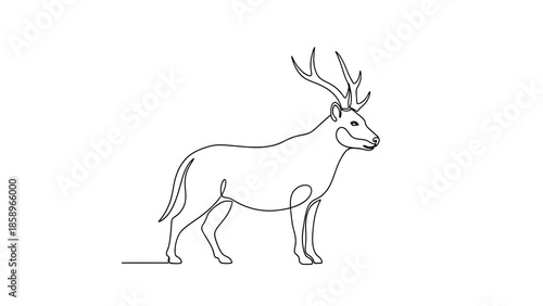 A single line drawing depicting a majestic deer with impressive antlers, captured in a minimalistic yet elegant style