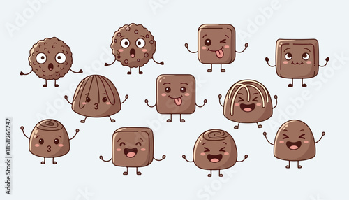 Set of cute cartoon chocolate candy icons collection