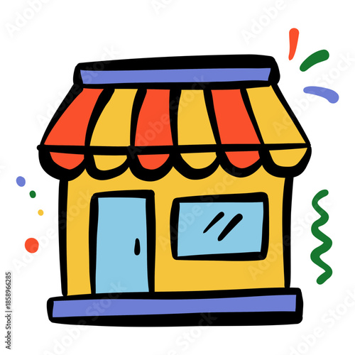 Playful doodle-style storefront illustration for marketing, social media posts, banners, and posters