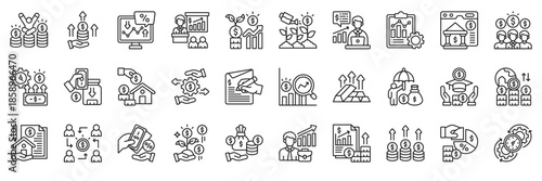 Deposit investment icon collection line style. containing Investor, Investment, market Volatility, seminar, capital investment, strategy, capital