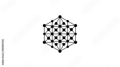 Geometric pattern of interconnected lines and dots on a white background.