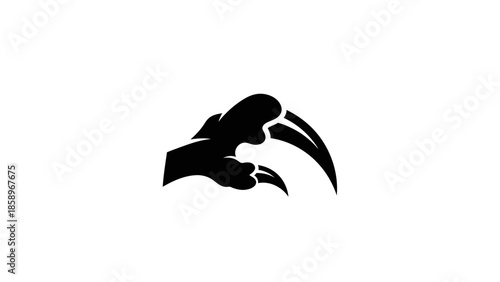 Black silhouette of a bird's head and claws on a white background.