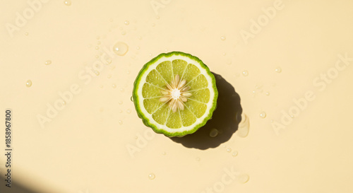 Bright fresh lime slice showcasing vibrant green color, juicy citrus fruit with natural zest, perfect for healthy recipes, summer drinks, and culinary use