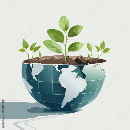 Earth's Rebirth A Fragile Globe Cracked Open, Nurturing New Life and Hope for a Greener Future