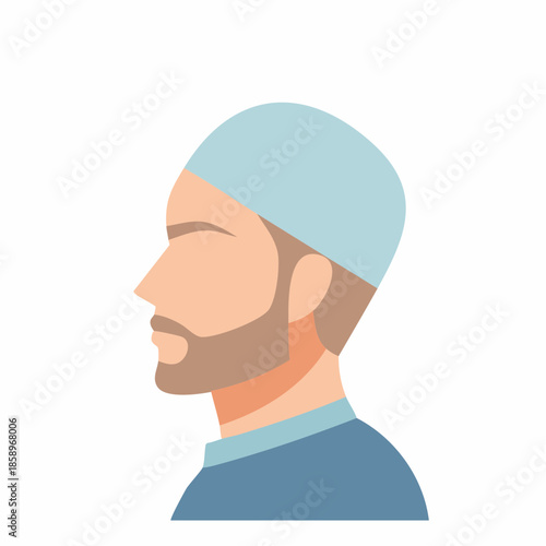 Illustration of a Muslim man wearing a traditional peci cap, profile view, minimalist geometric design