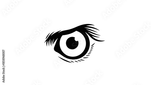Close-up illustration of a human eye with detailed eyelashes on a white background.