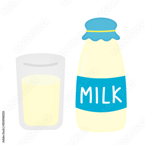 牛乳と牛乳瓶のイラスト/Milk and milk bottle illustration
