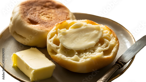 English Muffin with Butter on Plate