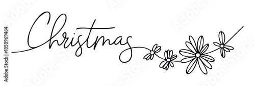 Elegant handdrawn Christmas lettering with delicate floral decoration creating a joyful holiday design for seasonal greetings, invitations, and festive promotions.