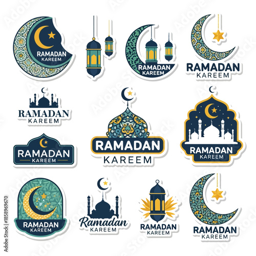 Collection of Ramadan Kareem Stickers Celebrate the Holy Month with Festive Designs