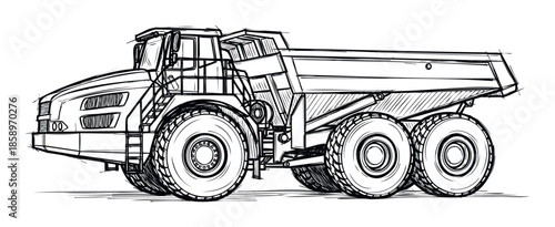 Powerful heavy duty articulated dump truck sketch for industrial construction and mining projects engineering machinery equipment and graphic resource for print and digital media