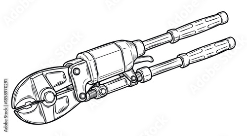 Heavy duty industrial bolt cutter hand tool used for various construction projects and security applications requiring strong cutting power