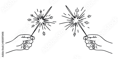 Two hands holding glowing sparklers emitting bright light perfect for celebratory events New Years Eve parties holiday greetings and festive social media posts